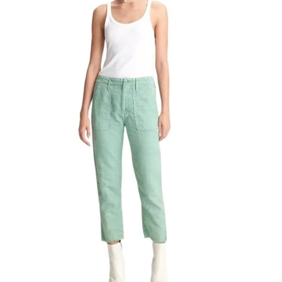 Mother Womens The Shaker  Chop Crop Hedge Green Size 23 Lyocell Cotton Raw Hem - Picture 3 of 12